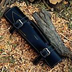 Black knife roll with five layered-pattern chef knives