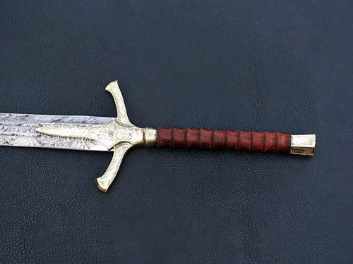 Handmade Damascus steel sword full tang Medieval Replica Golden Sword , Sheath
