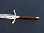 Handmade Damascus Medieval Sword with Golden Handle & Sheath – craftsmanship close-up