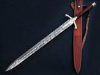 Handmade Damascus Medieval Sword with Golden Handle & Sheath – included sheath or scabbard view