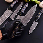 Decorative mosaic pins on smoky gray chef knife handles