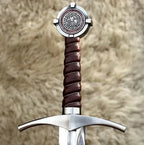 handmade Knights Templar Accolade collector sword with leather-wrapped wood handle – view 5