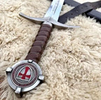 handmade Knights Templar Accolade collector sword with leather-wrapped wood handle – view 3