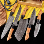Decorative pin details on walnut-tone chef knife handles
