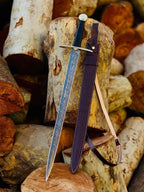 36-inch handmade Damascus Viking sword with leather-wrapped handle and sheath – view 3